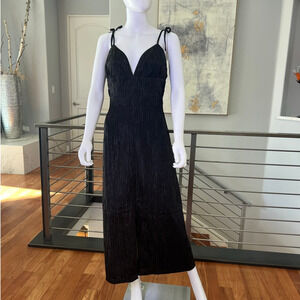 Black Tie-Shoulder Midi Dress